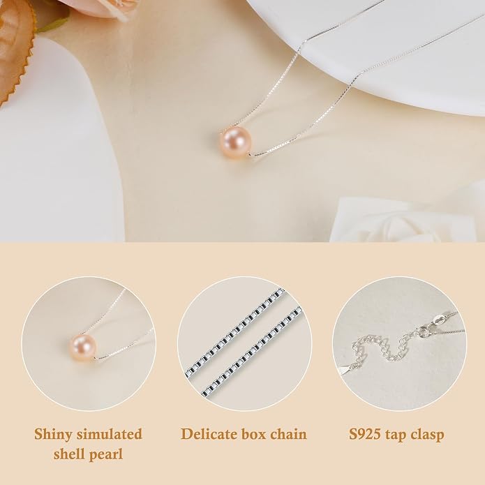 Sereney Sterling Silver Birthday Gifts for Girls Women, Pearl Necklace as 7 9 10 11 13 15 16 18 21 30 40 50 60 Year Old Birthday Gifts, Single Pearl Necklace as Bday Gifts for Friends