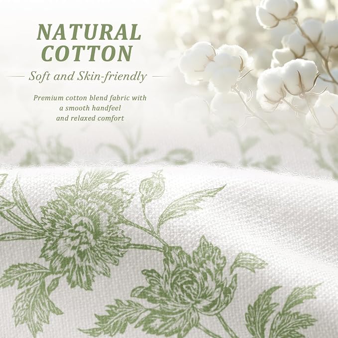 Sage Green Floral 100% Blackout Curtains for Bedroom 84 Inch Length 2 Panels Set, Farmhouse Curtains for Living Room