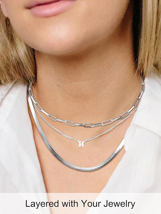 FOCALOOK 14K Gold Plated Necklaces for Women, Fashion Herringbone Choker Necklace Stainless Steel Flat Snake Chain 3/5MM(W) 12.5"/15"/18"+3.5"(L)