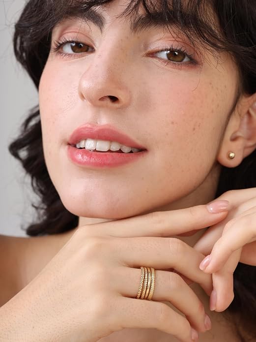 14K Gold Filled Rings for Women, Dainty Stacking Rings for Women, Thin Gold Band Ring Plain Statement Ring Comfort Fit Size 6-10