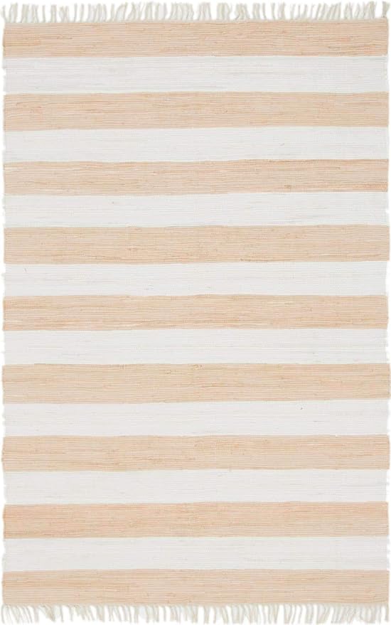 Unique Loom Chindi Rag Collection Area Rug - Striped (6' 1" x 9' Rectangle, Beige/ Ivory)