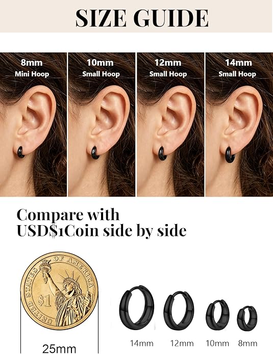 Silvora 14K Gold Plated Chunky Hoop Earrings for Women, Small Thick Huggie Hoops with 925 Sterling Silver Post, Hypoallergenic Lightweight Hoop Earrings, 8/10/12/14mm