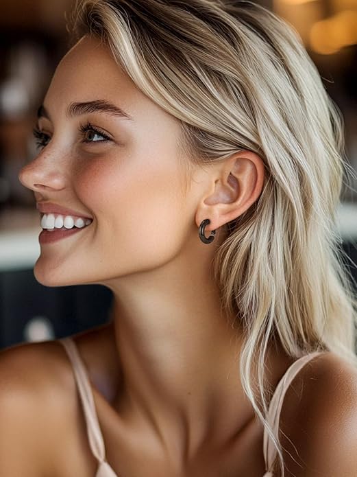 FaithHeart Chunky Hoop Earrings for Women, Silver/Black/14K Gold Plated Stainless Steel Earrings 5mm Thick Hollow Tube Hoops Hypoallergenic Lightweight Earring 20/30/40/50/60/70/80mm
