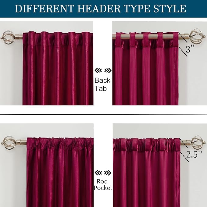 PRIMROSE Red Curtains 120 inch for Living Room Velvet Drapes Blackout Rod Pocket Back Tab Window Treatment Semi Room Darkening Decor Curtains for Bedroom Set of 2 Panels