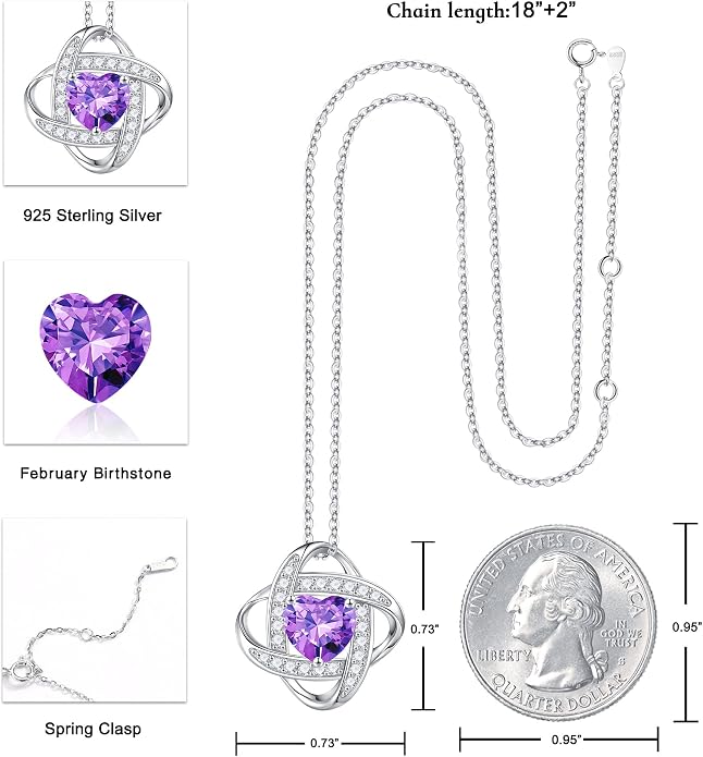 Iefil 925 Sterling Silver Love Knot Birthstone Necklace, Anniversary Birthday Gifts for Women, Jewelry Gift for Wife Mom Girlfriend Daughter