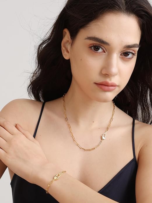 FRUMOS Gold Plated Necklace for Women, Dainty Layered Chain Necklace, Fashion Jewelry for Daily Wear