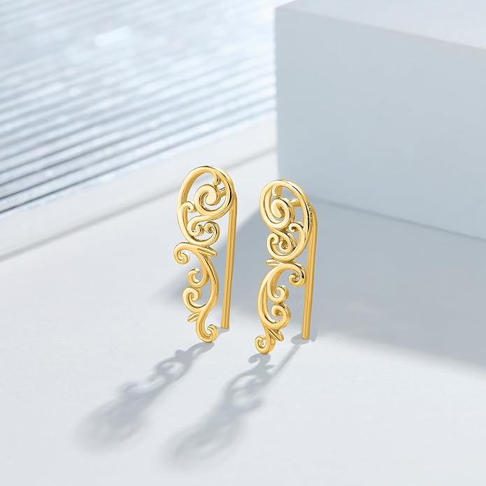 Ear Climbers Earrings for Women Sterling Silver Vintage Ear Crawler Earrings Jewelry Gifts for Women