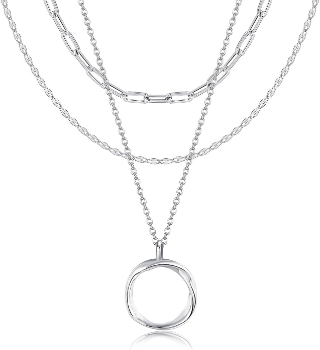 MONGAS Boho Layered Necklace Sterling Silver Triple 3 Stacked Vertical Bar Triangle Long Layering Necklaces Christmas Jewelry Gifts for Women