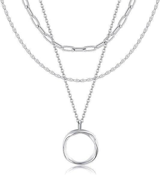 MONGAS Boho Layered Necklace Sterling Silver Triple 3 Stacked Vertical Bar Triangle Long Layering Necklaces Christmas Jewelry Gifts for Women