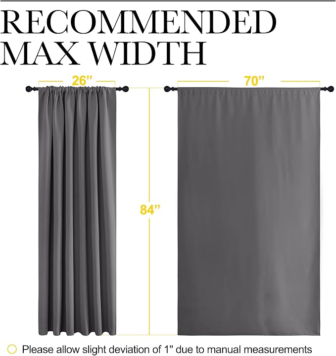 NICETOWN Blackout Curtain Panels for Window - Thermal Insulated Rod Pocket Blackout Drapes/Draperies for Dining Room (2 Panels, W70 x L84 inches, Grey)