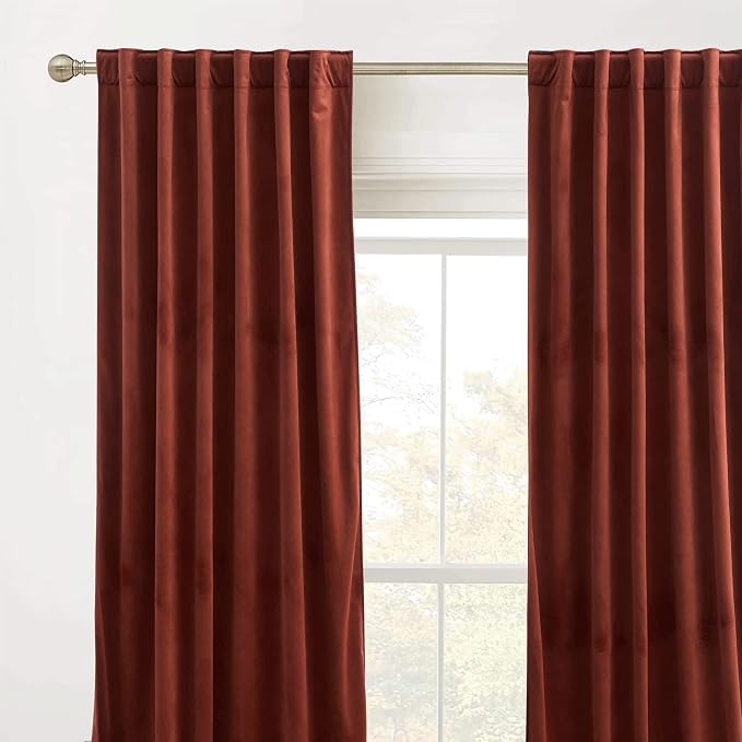 RYB Home Rust Red Velvet Curtains 84 inches Long, Thermal Insulated Panel for Bedroom Room Darkening Window Treatment for Holiday Backdrop Privacy Drapes for Guest Room, W52 x L84, 2 Panels