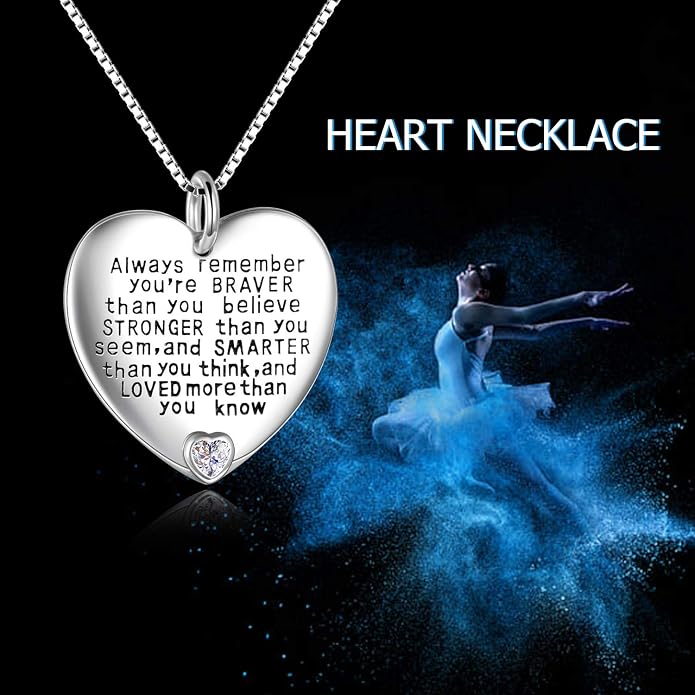 YFN Sterling Silver Always Remember You are Braver Than You Believe Jewelry Pendant Necklace Inspirational Gifts