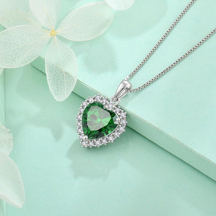 STARCHENIE 925 Sterling Silver Heart Birthstone Pendant Necklace for Women | Genuine 925 silver pendant, heart birthstone, love heart design, 925 silver 18+2" adjustable chain
