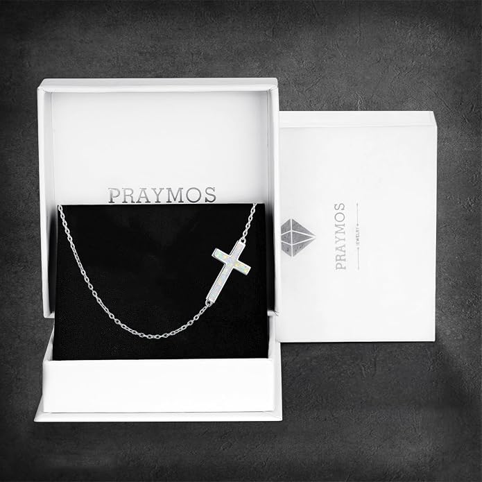 PRAYMOS Faith Cross Necklace for Women 925 Sterling Silver Pendant Necklace With Birthstone Initial Christian Religious Confirmation Baptism Mothers Day Gifts