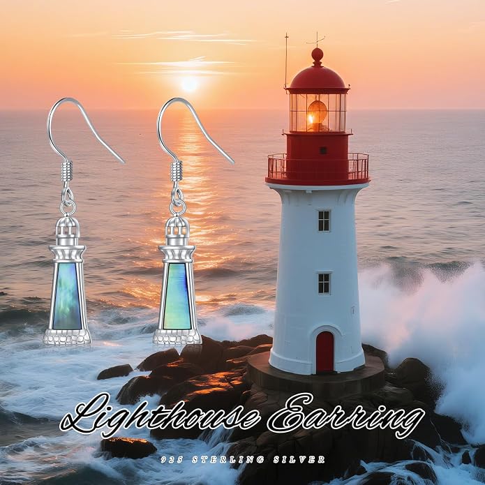 Abalone Shell Earrings for Women 925 Sterling Silver Witches Knot/Compass Lighthouse Jewelry Dangle Drop Earrings Jewelry Gifts for Women Men