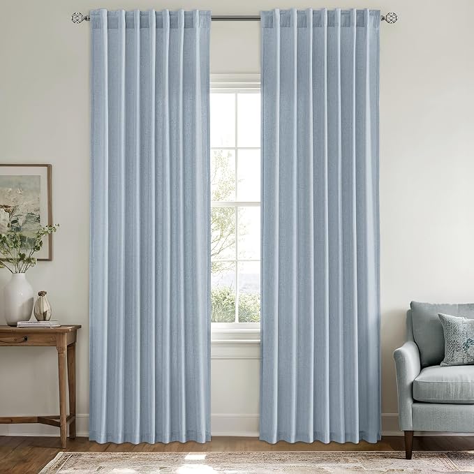 MIULEE Non-See-Through Privacy Linen Curtains 52W x 72L Inch Blue | 2 Panels, Light Filtering, Semi Sheer Window Curtains, Farmhouse Textured, Back Tab Drapes for Bedroom Living Room