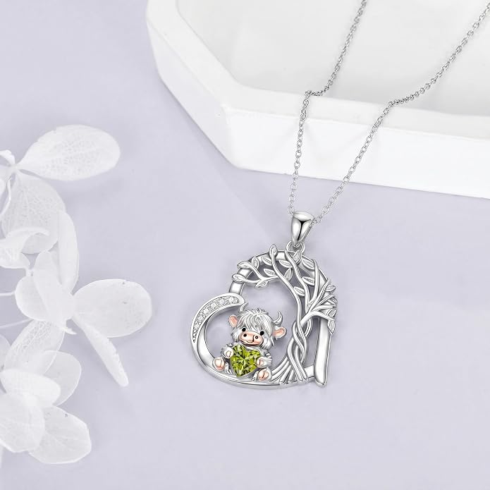 PELOVNY Teddy Bear Necklace for Women 925 Sterling Silver Bear/Highland Cow/Fox/Cat/Axolotl Birthstone Necklace Christmas Birthday Jewelry Gifts for Mom Daughter Wife Sister