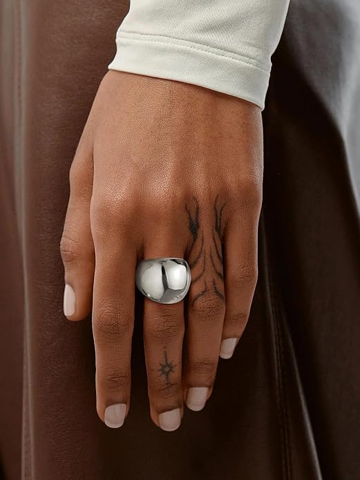 U7 Chunky Gold Dome Rings for Women, Stainless Steel/18KGold Plated/Black Statement Ring Non Tarnish Women Rings, Size 7-12