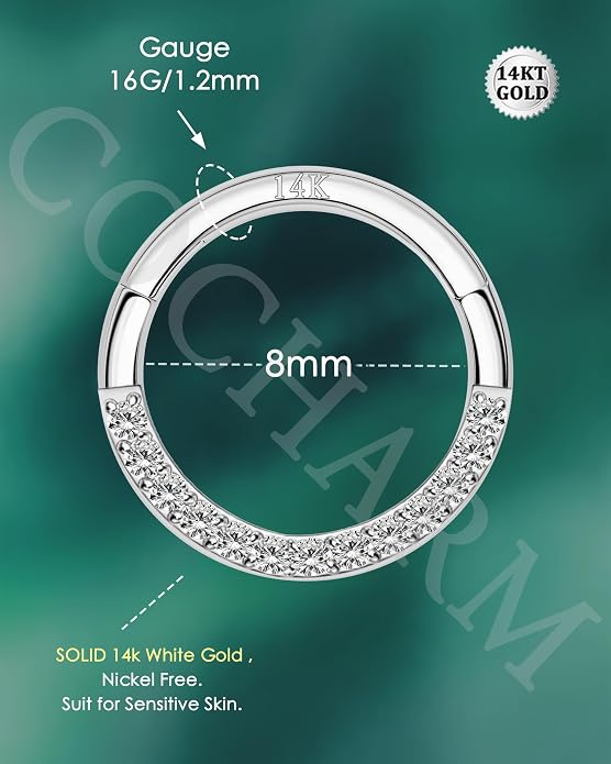 COCHARM 14K Solid Gold 18g/16g Nose Rings 16G Septum Rings Yellow Gold Tragus Helix Cartilage Conch Earring Hoops 18 Gauge Piercing Hoop