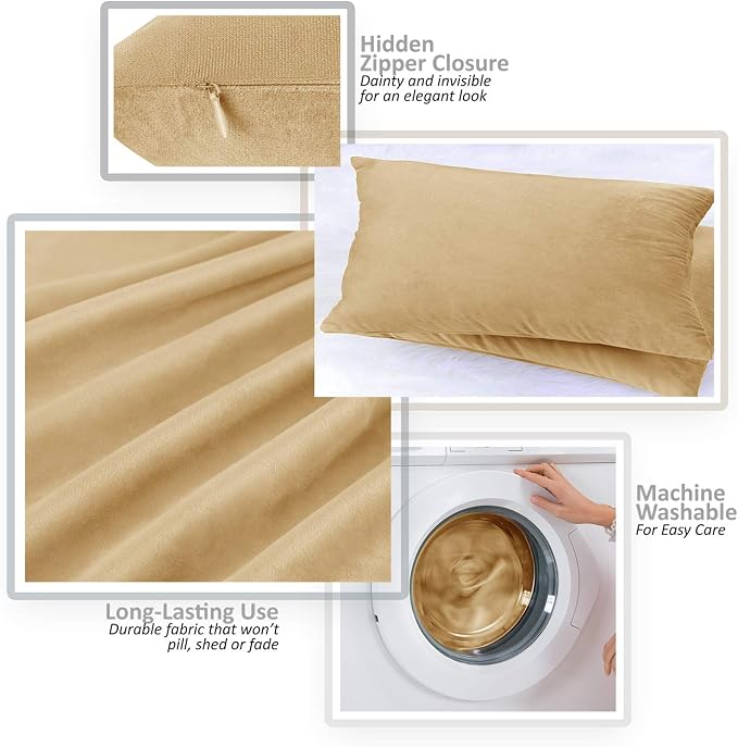 Nestl Throw Pillow Covers, Cozy Velvet Decorative Pillow Covers 12 x 20 Inches, Soft Solid Couch Pillow Covers for Sofa, Bed and Car, Set of 2 - Camel Gold