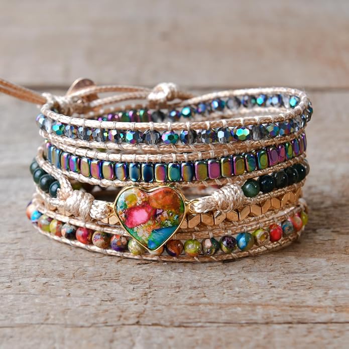 YGLINE Natural Stone Bracelet 3 Wraps Bracelet Handmade Boho Bracelet for Women Bracelet