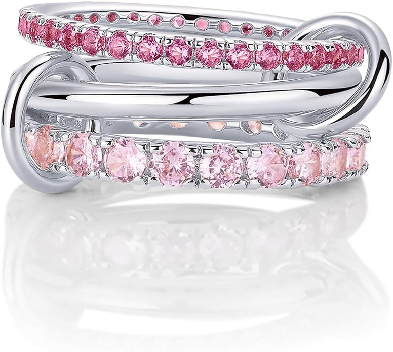 PAVOI 14K Gold Plated Interlocking Ring for Women - Chunky Connected Bands Interlock Stackable Rings for Women - Trendy Cubic Zirconia Two Tone Interlocked Multi-Band Statement Jewelry
