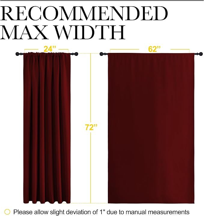 NICETOWN 2 Panels Blackout Curtains, Rod Pocket Window Curtains Room Darkning Drapes for Bedroom/Living Room, Thermal Insulated Solid Draperies for Home Office/Study, 62 by 72-Inch, Burgundy Red