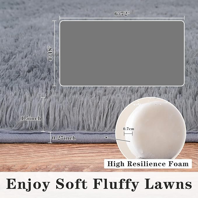 Dssimo 5x7 Area Rug for Living Room Fluffy Shag Grey Rugs for Bedroom, | Soft Fuzzy Plush Non-Slip Carpet for Kids,Girls Boys and Teens Modern Decor Aesthetic for Dorm Nursery Classroom