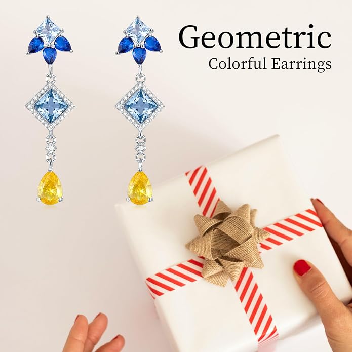 925 Sterling Silver Colorful Chandelier Teardrop Dangle Earrings Statement Flower Stud Earrings for Women Party Prom