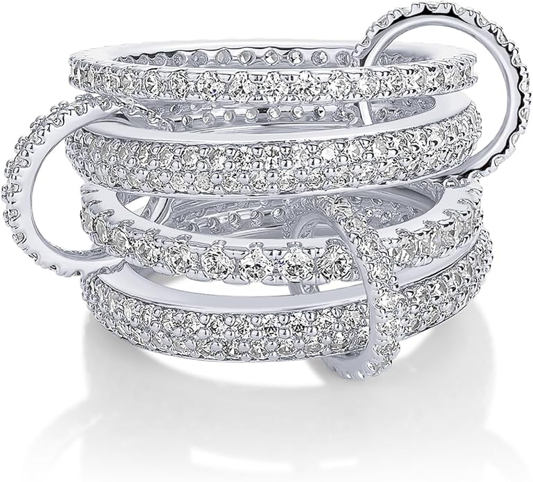 PAVOI 14K Gold Plated Interlocking Ring for Women - Chunky Connected Bands Interlock Stackable Rings for Women - Trendy Cubic Zirconia Two Tone Interlocked Multi-Band Statement Jewelry