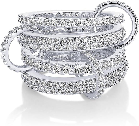 PAVOI 14K Gold Plated Interlocking Ring for Women - Chunky Connected Bands Interlock Stackable Rings for Women - Trendy Cubic Zirconia Two Tone Interlocked Multi-Band Statement Jewelry