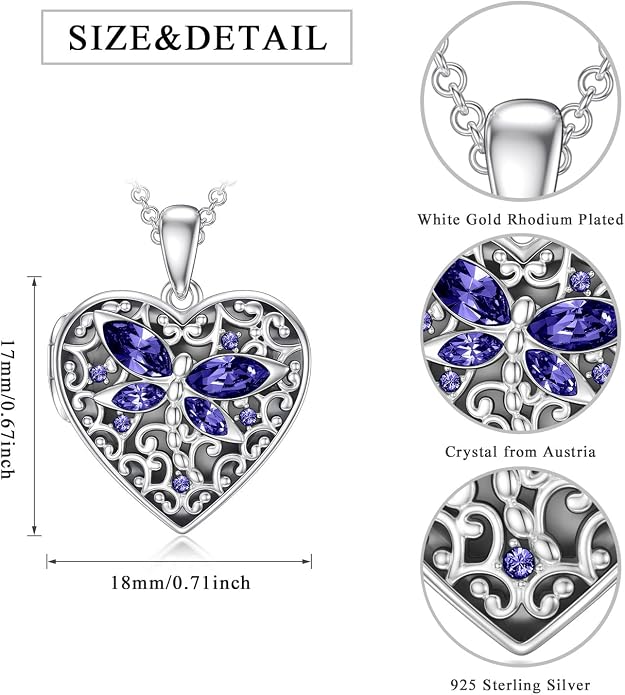 Dorunmo Personalized Locket Necklace 925 Sterling Silver that Holds Pictures Butterfly Birthstone Photo Heart Locket Custom Jewelry Congratulations New Beginnings New Job Gifts for Women