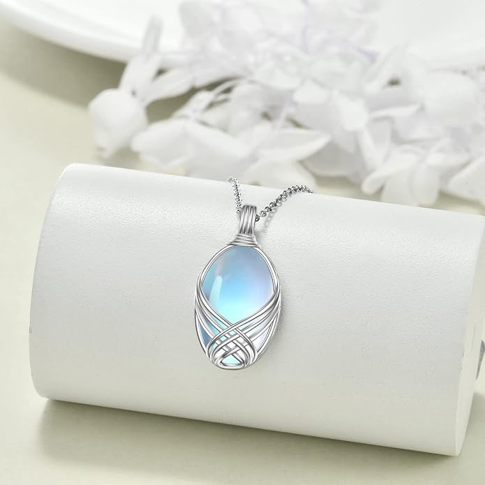 YAFEINI 925 Sterling Silver Moonstone Necklace Filigree Teardrop Pendant Necklace Jewelry for Women Girls