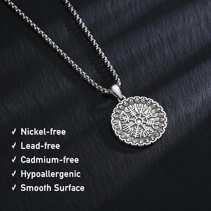 Viking Necklace for Men 925 Sterling Silver Norse Mythology Talisman Jewelry Gifts with 22"+2" Rolo Chain