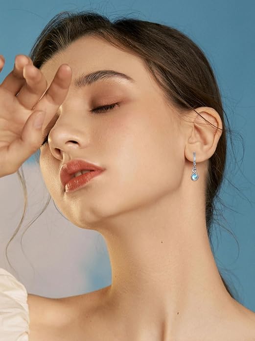 Dorunmo Moonstone Dangle Drop Earrings s925 Sterling Silver Leverback Earrings Filigree Moonstone Jewelry Birthday Gifts for Women
