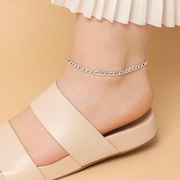 Amberta Silver Gold Waterproof Ankle Bracelets for Women | Boho Layered Anklets for Women | Summer Jewelry, Adjustable Ankle Chain Beaded Rope Heart