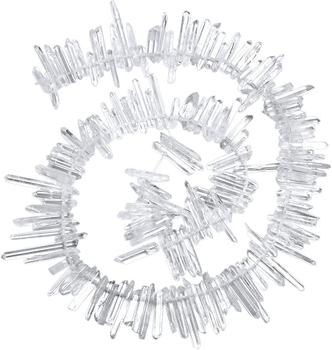 TUMBEELLUWA Rock Quartz Crystal Points Loose Beads for Jewelry Making, Titanium Coated Polished/Raw Quartz Beads 15 Inches Top Drilled,Clear Crystal Points(0.45"-1.35")