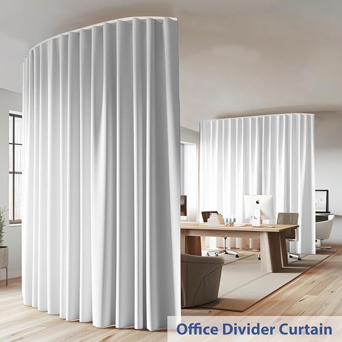 Room Divider Ceiling Mounted Curtains Track Sets Extra Wide Blackout Curtain Flexible Tracks for Bedroom Privacy Partition Separator, 1 Panel White Drape and White Rail, W8.3 x H8ft