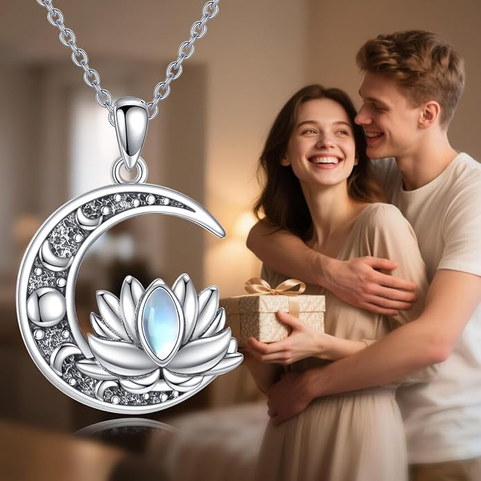 Sun and Moon Necklace 925 Sterling Silver Sun Moon Pendant Gemstone Jewelry Gifts for Women