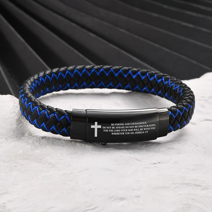 VNOX Men's Inspirational Mantra Engarved Handmade Braided Leather Adjustable Cuff Bangle Bracelet Encouragement Motivational Gift for Men
