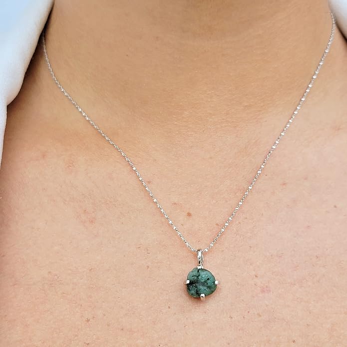 Natural raw gemstone pendant chain necklace with white gold over 925 solid sterling silver, birthstone dainty solitaire gift for her, uniquelan jewelry