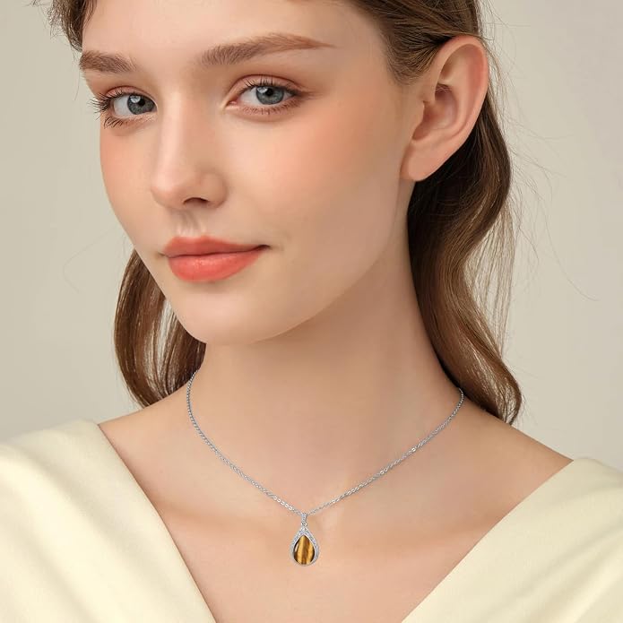HPQQ Teardrop Necklace 925 Sterling Silver Filigree Gemstone Pendant Necklace Fine Jewelry Birthday Mother's Day Gifts for Women Her Mom