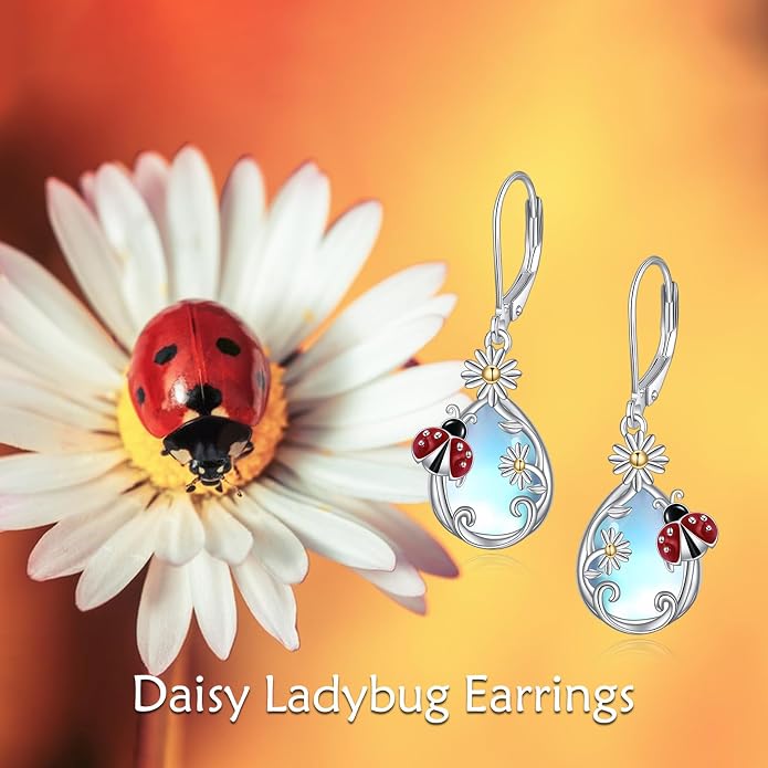 AOBOCO Teardrop Dangle Earrings for Women 925 Sterling Silver Moonstone Flower Filigree Leverback Jewelry Birthday