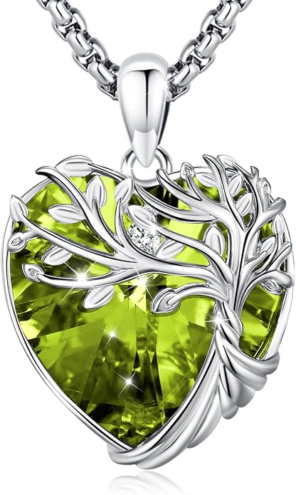 Tree of Life Necklace Sterling Silver Crystal Abalone Shell Tree Pendant with Heart Family Tree Jewelry for Women Mother's Day Gifts