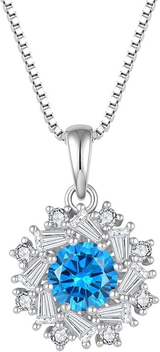 Birthstone Necklace 925 Sterling Silver Round 5A Cubic Zirconia Pendant Necklace Jewelry Birthday Gifts for Women