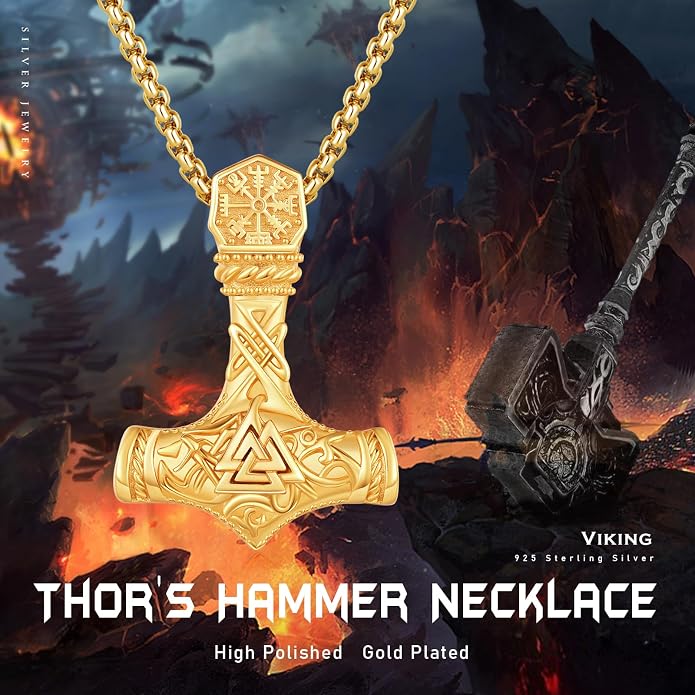 925 Sterling Silver Viking Norse Mjolnir Thor Hammer Pendant Amulet Necklaces with Gifts Box