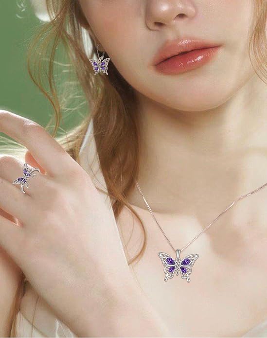 Butterfly Necklace 925 Sterling Silver Celtic Knot Pendant Teardrop Birthstone Twisted Jewelry for Women