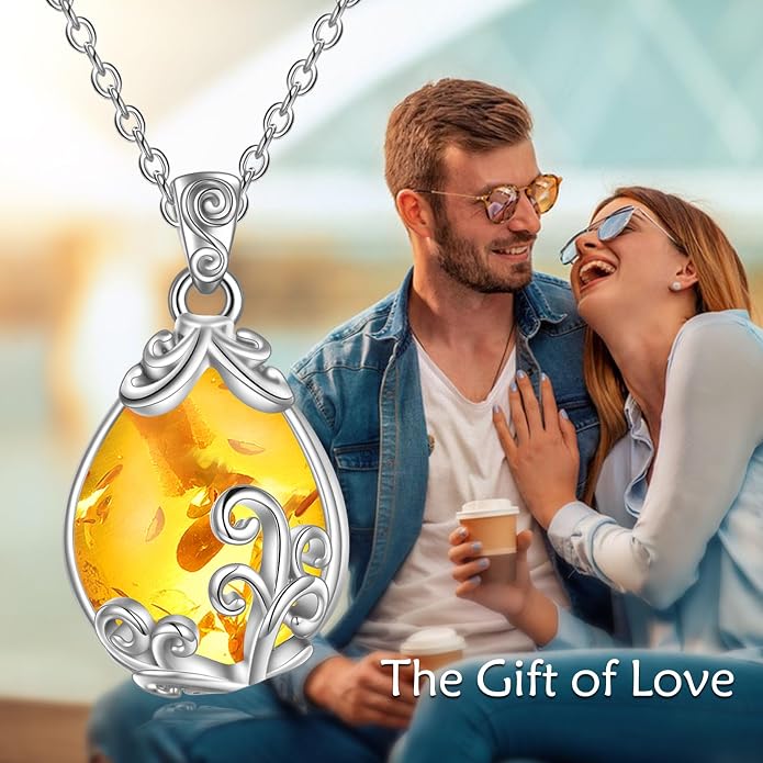 POPLYKE Sterling Silver Gemstone Teardrop Pendant Necklace Crystal Jewelry for Women