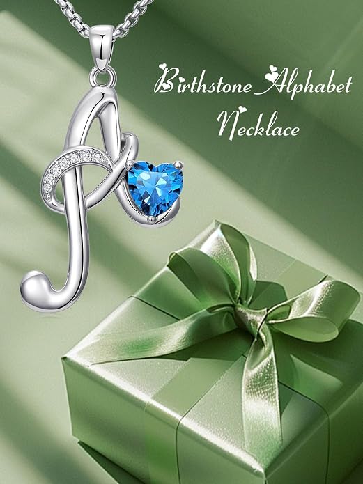 Birthday Gifts for Women Alphabet A to Z Initial Birthstone Pendant Necklaces for Women - 18k White Gold Plated Personalized Name Jewelry Anniversary Graduation Gifts for Wife Her Daughter Girlfriend(with Gift Box)