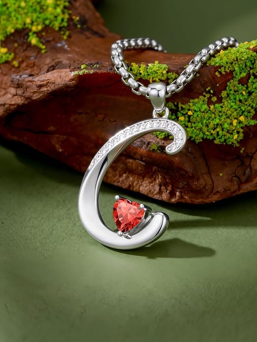 Birthday Gifts for Women Alphabet A to Z Initial Birthstone Pendant Necklaces for Women - 18k White Gold Plated Personalized Name Jewelry Anniversary Graduation Gifts for Wife Her Daughter Girlfriend(with Gift Box)